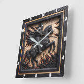 Horloge Carrée Honneur médiévale : Bois sculpté (Angle)