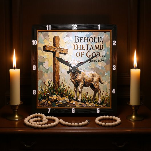 Horloge Carrée Hope's Hour: Sacred Cross & Lamb