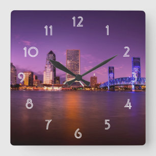 Horloge Carrée Horizon de Jacksonville la Floride la nuit