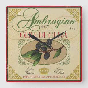 Horloge Carrée "Horloge italienne de cuisine, étiquette vintage