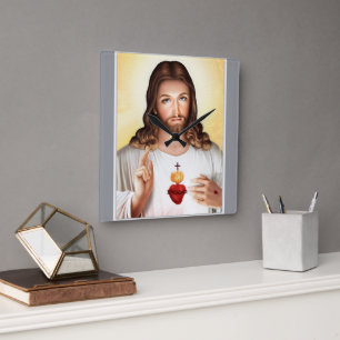Horloge Carrée "Horloge murale de Jésus moderne avec art inspiran