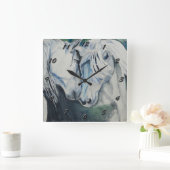 Horloge Carrée Horse Clock-Watercolor (Maison)