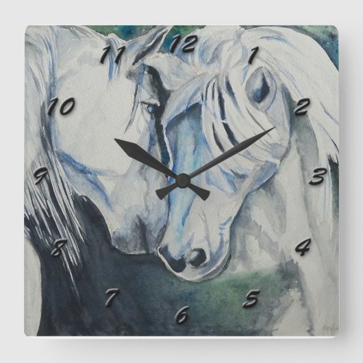 Horloge Carrée Horse Clock-Watercolor (Recto)