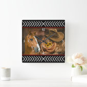 Horloge Carrée Horse cowboy Hat Lasso Western (Maison)