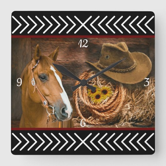 Horloge Carrée Horse cowboy Hat Lasso Western (Recto)