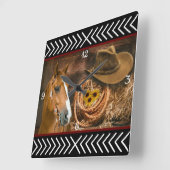 Horloge Carrée Horse cowboy Hat Lasso Western (Angle)