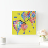 Horloge Carrée Hot Air Balloon Watercolor (Maison)