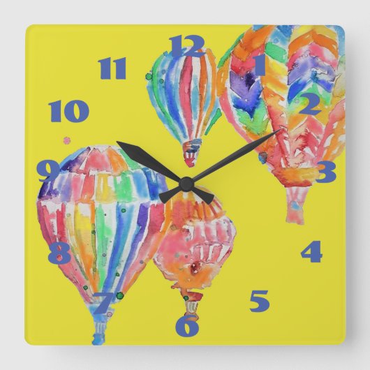 Horloge Carrée Hot Air Balloon Watercolor (Recto)