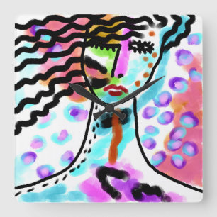 Horloge Carrée Hot Mess Art Abstrait original