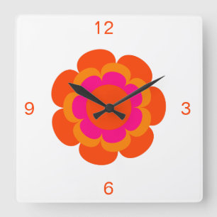 Horloge Carrée Hot Pink et Orange Flower Round Clock