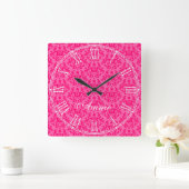 Horloge Carrée Hot pink kangaroo paw damask name wall clock (Maison)
