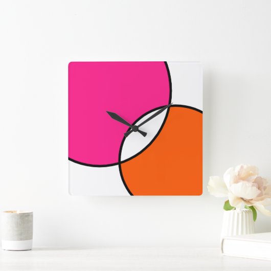 Horloge Carrée Hot pink Orange White Circles (Maison)