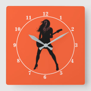 Horloge Carrée Hot Rock Girl - Guitar Player