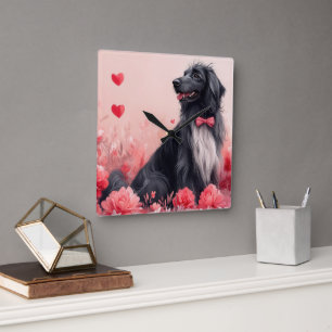 Horloge Carrée Hound afghan avec Roses - Saint Valentin