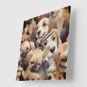 Horloge Carrée How many brown puppies (Angle)