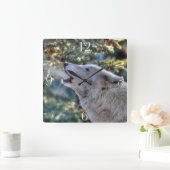 Horloge Carrée Howling Arctic Grey Wolf Portrait (Maison)