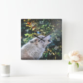 Horloge Carrée Howling Arctic Grey Wolf Portrait photo (Maison)