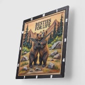 Horloge Carrée Hugging Bears Brown Meadow (Angle)