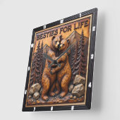 Horloge Carrée Hugging Bears Brown Mountain (Angle)