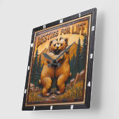 Horloge Carrée Hugging Bears Orange Mountain (Angle)