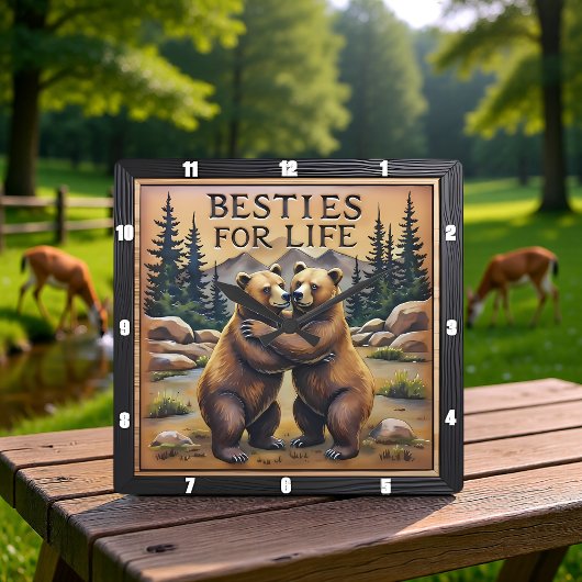 Horloge Carrée Hugging Bears Streamside Mountain