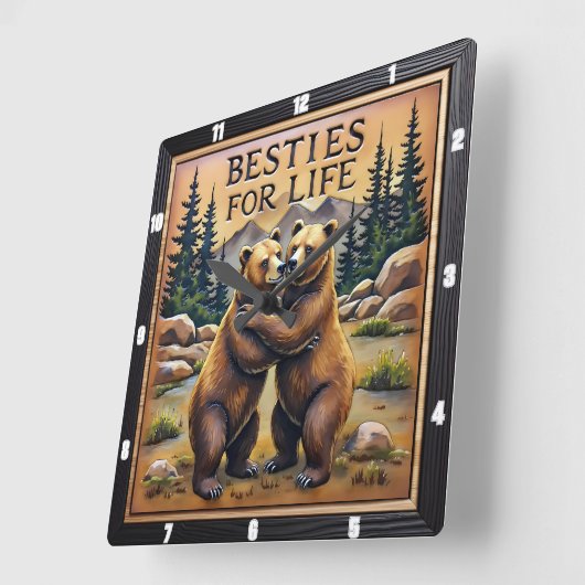 Horloge Carrée Hugging Bears Streamside Mountain (Angle)