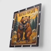 Horloge Carrée Hugging Bears Sunset Forest (Angle)