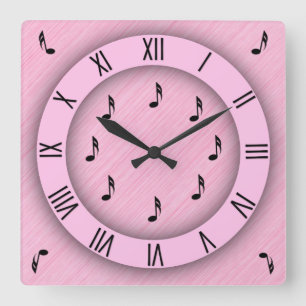 Horloge Carrée Huitième notes rose