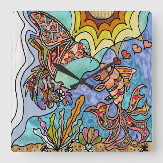 Horloge Carrée Hummingbird Goldfish (Recto)