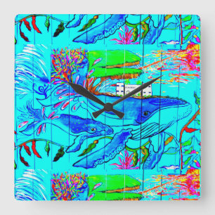 Horloge Carrée humpback whales wall clock