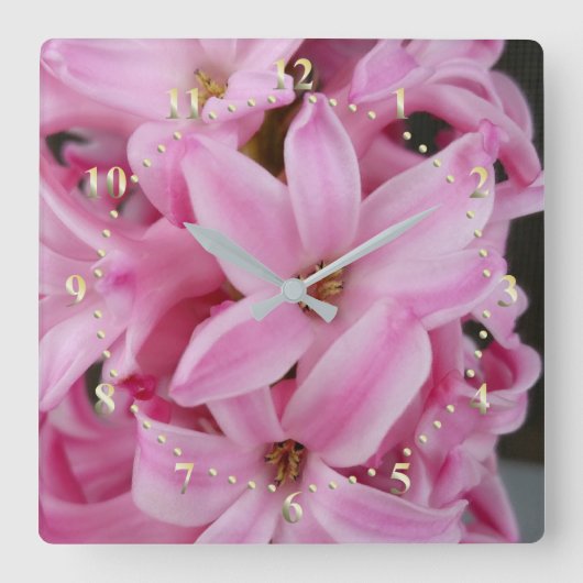 Horloge Carrée hyacinthe rose (Recto)