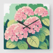 Horloge Carrée Hydrangea rose Floral Botanique (Recto)