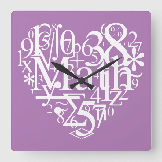 Horloge Carrée I Heart Math, Funny Science, Professeur de mathéma (Recto)