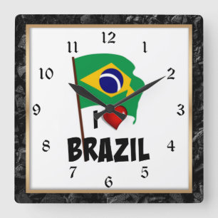Horloge Carrée I Love Brazil flag of Brazil with frame