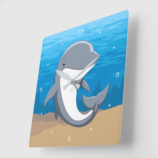 Horloge Carrée I Love Dolphins (Angle)