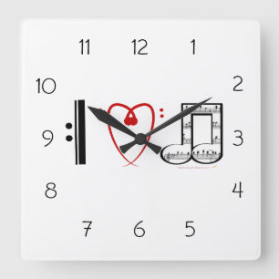 Horloge Carrée I Love Music Wall Clock Cadeau pour les mélomanes
