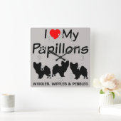 Horloge Carrée I Love My Three Papillon Dogs Clock (Maison)
