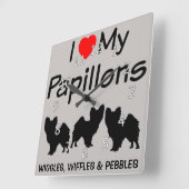 Horloge Carrée I Love My Three Papillon Dogs Clock (Angle)