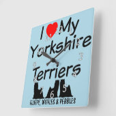 Horloge Carrée I Love My THREE Yorkshire Terrier Dogs (Angle)
