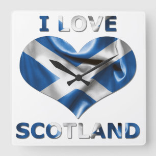 Horloge Carrée I Love Scotland Heart Flag