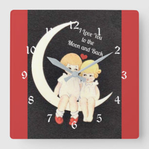 Horloge Carrée I Love You to the Moon and Back, design populaire