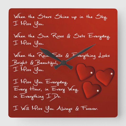 Horloge Carrée I Miss You Square Wall Clock (Recto)