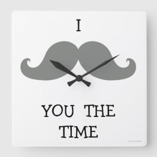 Horloge Carrée I MUSTACHE YOU THE TIME CLOCK Grey