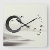 Horloge Carrée Ici & maintenant / Zen Circle Enso Koi Peinture à (Recto)