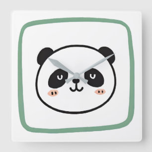 Horloge Carrée Icône graphique minimaliste de tête de panda