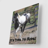 Horloge Carrée Il est temps de faire du cheval (Angle)