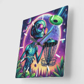 Horloge Carrée Il est temps de faire du disque Golf | ALIEN (Angle)