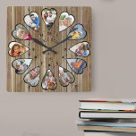 Horloge Carrée Il était une fois 12 coeur en forme de photo bois<br><div class="desc">Créez votre propre horloge multiphoto pour raconter votre histoire - le centre de la face de l'horloge est écrit avec "Il était une fois" en typographie manuscrite. Utilisez le modèle photo pour ajouter 12 de vos photos préférées, qui seront affichées en forme de coeur. La conception utilise des photos verticales...</div>