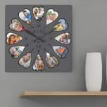 Horloge Carrée Il était une fois 12 Photos en forme de coeur gris<br><div class="desc">Créez votre propre horloge multiphoto pour raconter votre histoire - le centre de la face de l'horloge est écrit avec "Il était une fois" en typographie manuscrite. Utilisez le modèle photo pour ajouter 12 de vos photos préférées, qui seront affichées en forme de coeur. La conception utilise des photos verticales...</div>