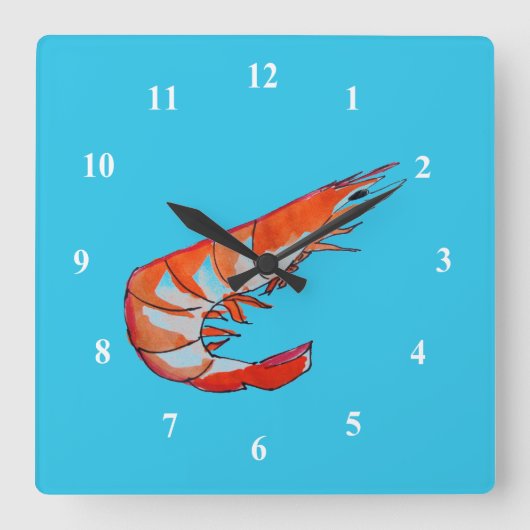 Horloge Carrée Illustration alimentaire kitsch de crevettes (Recto)